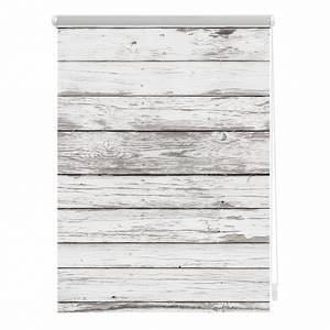 Store enrouleur sans perçage Planches Polyester - Blanc - 120 x 150 cm