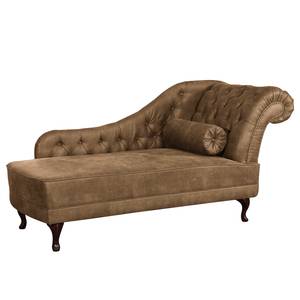 Chaise longue Dale antieke leerlook - Microvezel Rica: Bruin - Armleuning vooraanzicht rechts