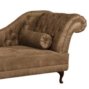 Chaise longue Dale antieke leerlook - Microvezel Rica: Bruin - Armleuning vooraanzicht rechts