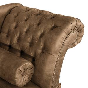 Chaise longue Dale antieke leerlook - Microvezel Rica: Bruin - Armleuning vooraanzicht rechts