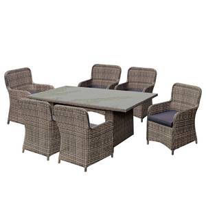 Essgruppe Bordeaux II (7-teilig) Stahl / Polyrattan - Braun