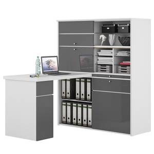 Bureau avec rangements Mini-Office II Gris brillant / Blanc