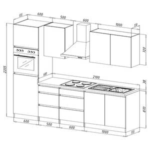 Keukenblok Melano I (8-delig) zonder elektrische apparaten - Hoogglans Zwart/Eikenhouten look - Met elektrische apparatuur