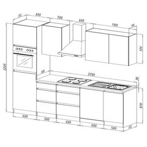 Keukenblok Melano II (9-delig) zonder elektrische apparaten - Wit/eikenhouten look - Breedte: 280 cm - Met elektrische apparatuur