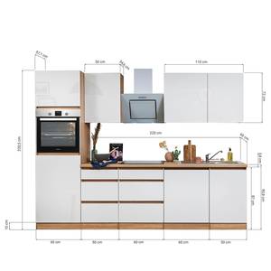 Cuisine équipée Melano II (9 éléments) Sans appareils électroménagers - Blanc brillant / Imitiation chêne - Largeur : 280 cm - Avec électroménager