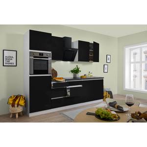 Küchenzeile Melano I (8-teilig) Hochglanz Schwarz / Granit Dekor - Mit Elektrogeräten