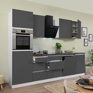 Cuisine équipée Melano II (9 éléments) Sans appareils électroménagers - Gris brillant / Imitation granite - Largeur : 280 cm - Avec électroménager