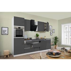 Cuisine équipée Melano II (9 éléments) Sans appareils électroménagers - Gris brillant / Imitation granite - Largeur : 280 cm - Avec électroménager