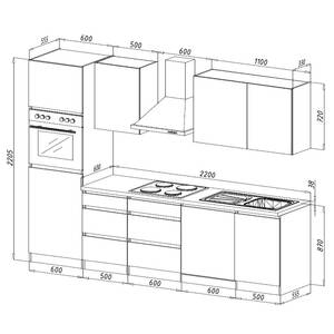 Keukenblok Melano II (9-delig) zonder elektrische apparaten - Hoogglans Zwart/Granit look - Breedte: 280 cm - Met elektrische apparatuur