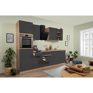 Küchenzeile Melano II (9-teilig) Hochglanz Grau / Eiche Dekor - Breite: 280 cm - Mit Elektrogeräten