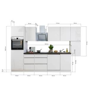 Cuisine équipée Melano IV (10 éléments) Sans appareils électroménagers - Blanc / Imitation granite - Largeur : 330 cm - Avec électroménager