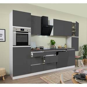 Cuisine équipée Melano IV (10 éléments) Sans appareils électroménagers - Gris brillant / Imitation granite - Largeur : 330 cm - Avec électroménager