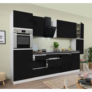 Cuisine équipée Melano IV (10 éléments) Sans appareils électroménagers - Noir brillant / Imitation granite - Largeur : 330 cm - Avec électroménager