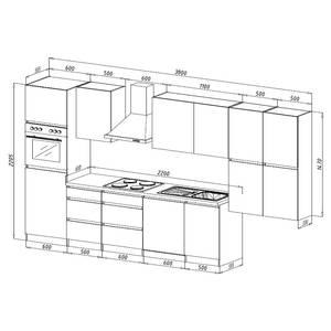 Küchenzeile Melano VI (9-teilig) Weiß / Granit Dekor - Breite: 380 cm - Mit Elektrogeräten