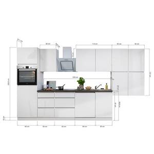 Cuisine équipée Melano VI (9 éléments) Blanc brillant / Imitation granite - Largeur : 380 cm - Avec électroménager