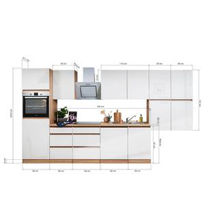 Küchenzeile Melano VI (9-teilig) Hochglanz Grau / Eiche Dekor - Breite: 380 cm - Mit Elektrogeräten