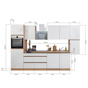 Küchenzeile Melano IV (10-teilig) Hochglanz Grau / Eiche Dekor - Breite: 330 cm - Mit Elektrogeräten