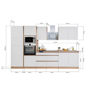 Cuisine équipée Melano II (9 éléments) Sans appareils électroménagers - Blanc / Imitation chêne - Largeur : 335 cm - Avec électroménager