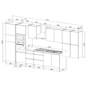 Küchenzeile Melano VI (9-teilig) Hochglanz Grau / Granit Dekor - Breite: 435 cm - Mit Elektrogeräten