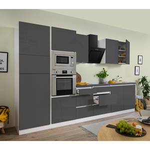 Cuisine équipée Melano II (9 éléments) Sans appareils électroménagers - Gris brillant / Imitation granite - Largeur : 335 cm - Avec électroménager