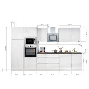 Cuisine équipée Melano II (9 éléments) Sans appareils électroménagers - Blanc / Imitation granite - Largeur : 345 cm - Avec électroménager