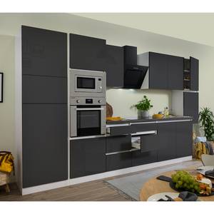 Cuisine équipée Melano IV (10 éléments) Sans appareils électroménagers - Gris brillant / Imitation granite - Largeur : 385 cm - Avec électroménager