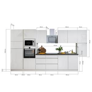 Cuisine équipée Melano IV (10 éléments) Sans appareils électroménagers - Blanc / Imitation granite - Largeur : 385 cm - Avec électroménager