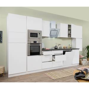 Küchenzeile Melano IV (10-teilig) Weiß / Granit Dekor - Breite: 395 cm - Mit Elektrogeräten