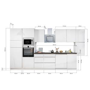 Cuisine équipée Melano IV (10 éléments) Sans appareils électroménagers - Blanc / Imitation granite - Largeur : 395 cm - Avec électroménager