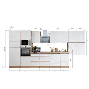 Keukenblok Melano VI (9-delig) Hoogglans Grijs/Eikenhouten look - Breedte: 445 cm - Met elektrische apparatuur