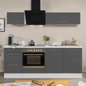 Cuisine Olivone I Appareils électroménagers inclus - Gris brillant / Blanc - Largeur : 210 cm