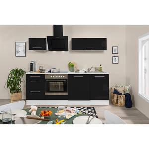 Küchenzeile Olivone II Inklusive Elektrogeräte - Hochglanz Schwarz / Weiß - Breite: 220 cm