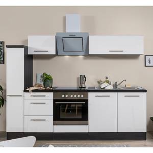 Cuisine Olivone I Appareils électroménagers inclus - Blanc brillant / Imitation chêne gris - Largeur : 240 cm