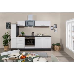 Cuisine Olivone I Appareils électroménagers inclus - Blanc brillant / Imitation chêne gris - Largeur : 240 cm