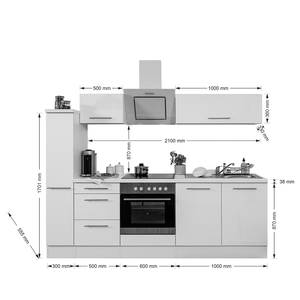 Cuisine Olivone I Appareils électroménagers inclus - Blanc brillant / Imitation chêne gris - Largeur : 240 cm