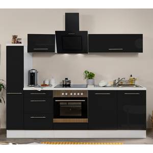 Küchenzeile Olivone I Inklusive Elektrogeräte - Hochglanz Schwarz / Weiß - Breite: 240 cm