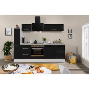 Küchenzeile Olivone I Inklusive Elektrogeräte - Hochglanz Schwarz / Weiß - Breite: 240 cm