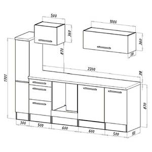 Keukenblok Olivone II Inclusief elektrische apparaten - Hoogglans Grijs/Eikenhouten grijs look - Breedte: 250 cm