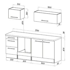 Küchenzeile Olivone I Inklusive Elektrogeräte - Hochglanz Schwarz / Weiß - Breite: 210 cm