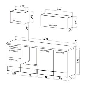 Keukenblok Olivone II Inclusief elektrische apparaten - Hoogglans wit/wit - Breedte: 220 cm