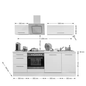 Cuisine Olivone II Appareils électroménagers inclus - Blanc brillant / Blanc - Largeur : 220 cm