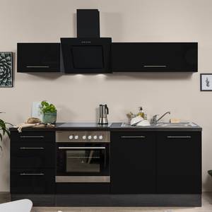 Keukenblok Olivone I Inclusief elektrische apparaten - Hoogglans Zwart/Eikenhouten grijs look	 - Breedte: 210 cm