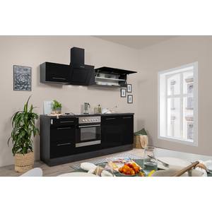 Cuisine Olivone I Appareils électroménagers inclus - Noir brillant / Imitation chêne gris - Largeur : 210 cm