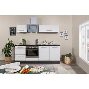 Keukenblok Olivone I Inclusief elektrische apparaten - Hoogglans wit & grijze eikenhouten look - Breedte: 210 cm