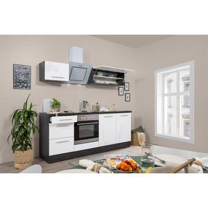 Cuisine Olivone I Appareils électroménagers inclus - Blanc brillant / Imitation chêne gris - Largeur : 210 cm