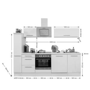 Cuisine Olivone II Appareils électroménagers inclus - Noir brillant / Blanc - Largeur : 250 cm