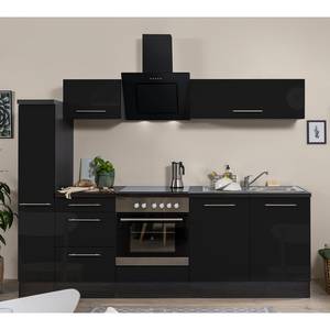 Cuisine Olivone I Appareils électroménagers inclus - Noir brillant / Imitation chêne gris - Largeur : 240 cm