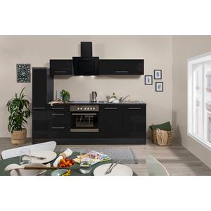 Cuisine Olivone I Appareils électroménagers inclus - Noir brillant / Imitation chêne gris - Largeur : 240 cm