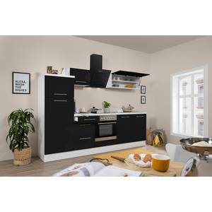 Cuisine Olivone I Appareils électroménagers inclus - Noir brillant / Blanc - Largeur : 270 cm