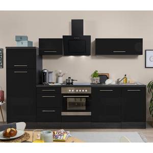 Cuisine Olivone II Appareils électroménagers inclus - Noir brillant / Imitation chêne gris - Largeur : 280 cm